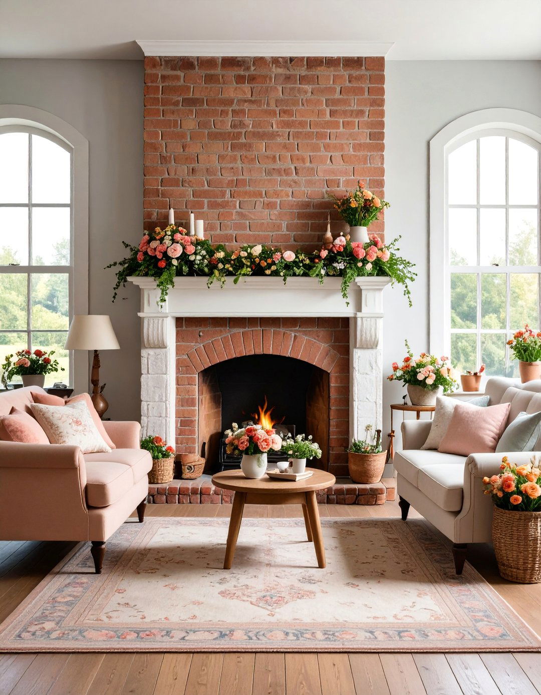 Cottage Style Brick Fireplace with Vintage Accessories - 25 Rustic Living Room With a Brick Fireplace Ideas