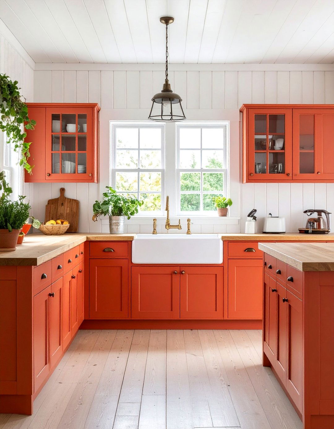 Cottage Style Burnt Orange Kitchen with Beadboard Details - 25 Burnt Orange Kitchen Ideas