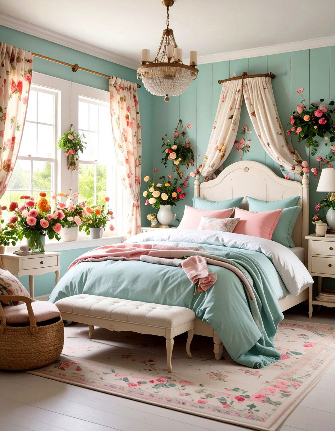 Cottage Style Cream Bedroom with Floral Accents - 25 White and Cream Bedroom Ideas