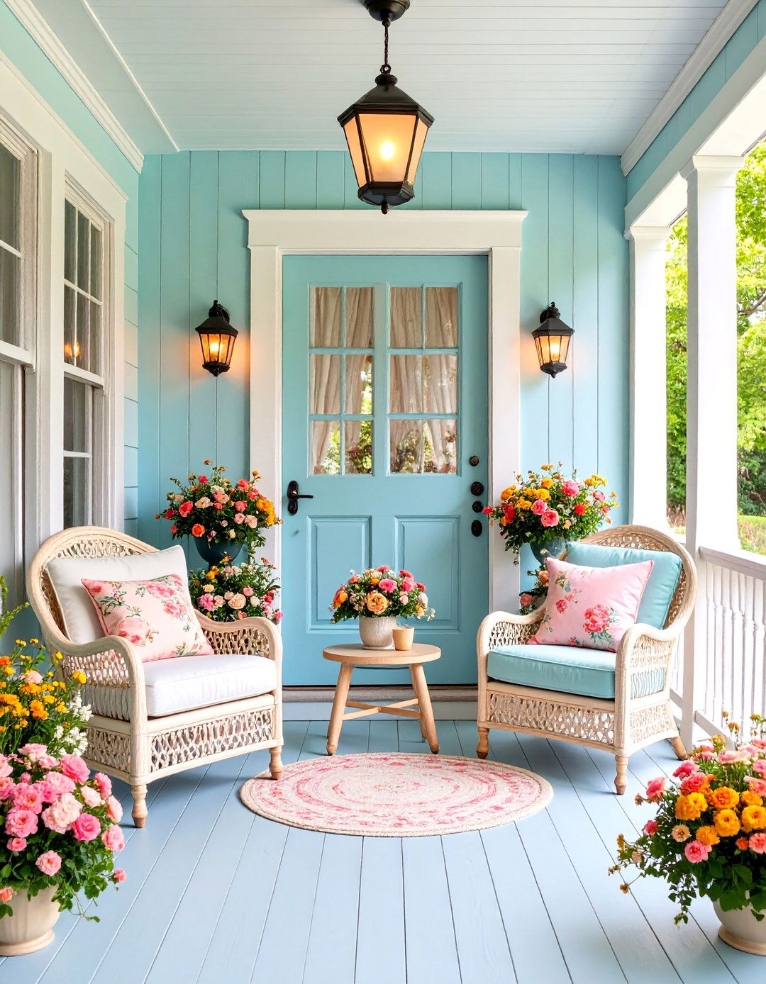 Cottage Style Enclosed Porch with Cozy Furnishings - 25 Enclosed Porch Ideas
