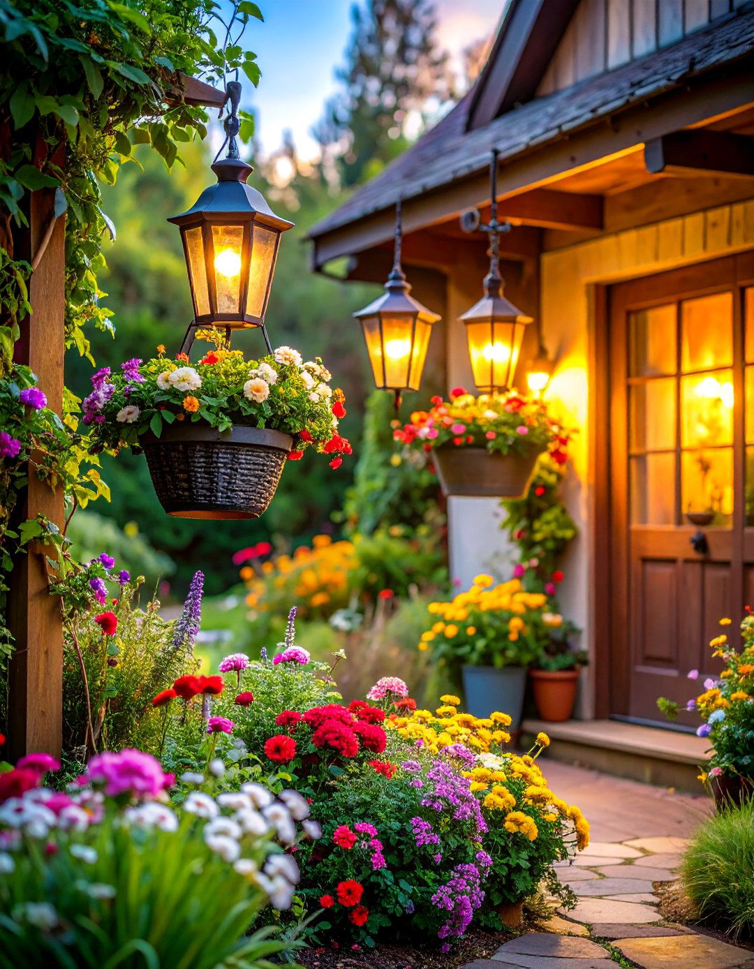 Cottage Style Flower Basket Lights - 25 Front Porch Lighting Ideas