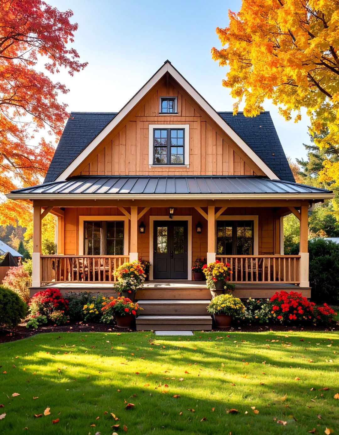 Cottage Style Gambrel Front Porch Roof with Dormer Windows - 25 Front Porch Roof Ideas