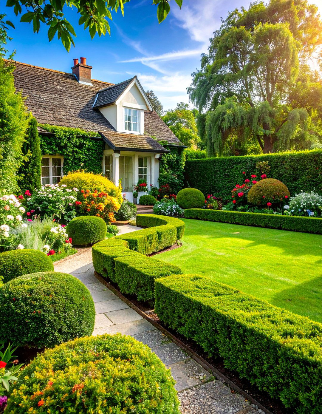 Cottage Style Informal Boxwood Garden - 25 Front Yard Boxwood Designs