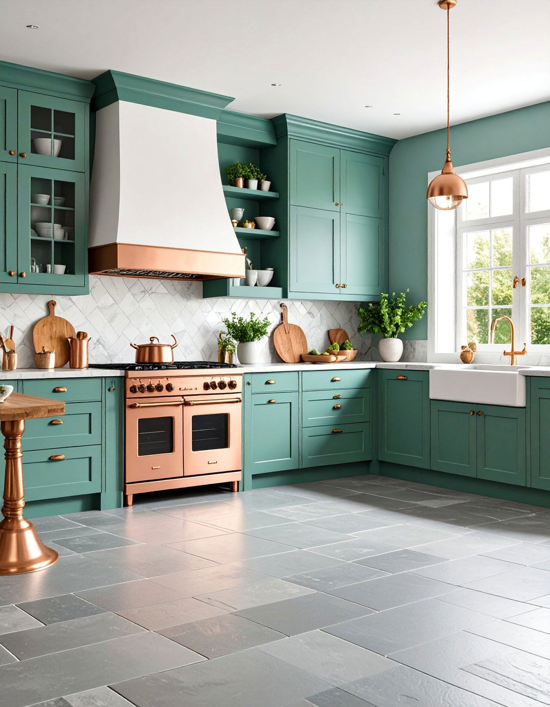 Cottage Style Kitchen with Grey Slate Floors - 25 Kitchens With Grey Floors