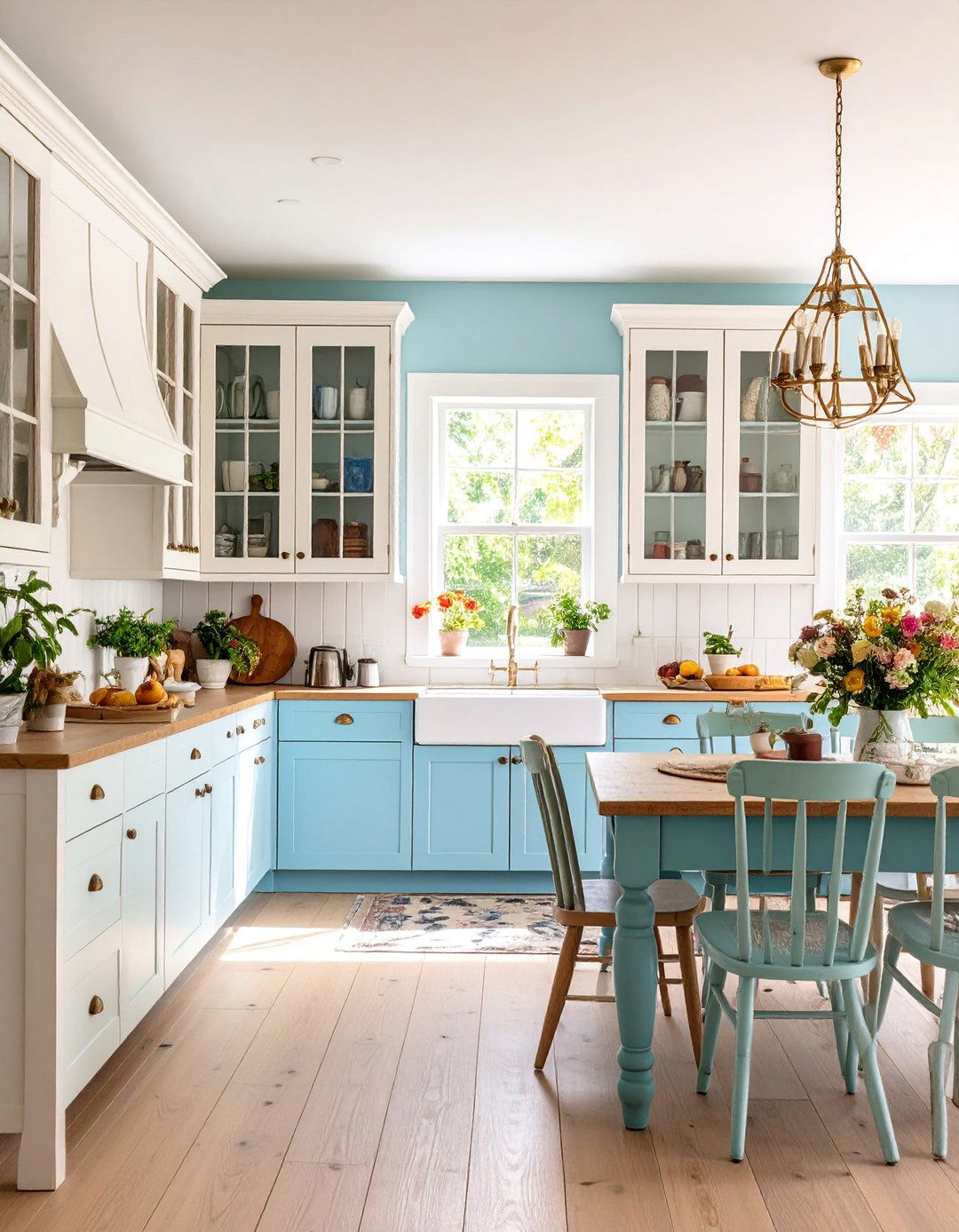 Cottage Style Kitchen with White Oak and Painted Details - 25 Kitchens With White Oak Cabinets
