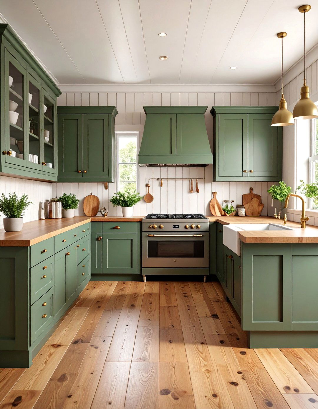 Cottage Style Olive Green Kitchen with Beadboard Details - 25 Olive Green Kitchens