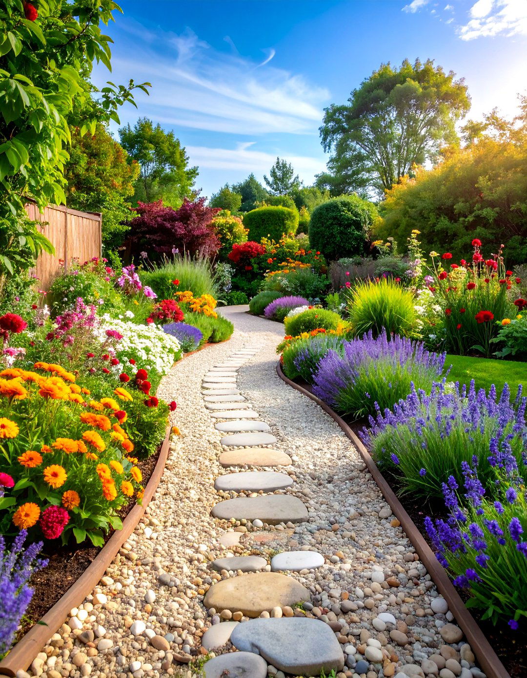 Cottage Style Pea Gravel Walkway with Mixed Perennial Borders - 25 Pea Gravel Walkway Ideas