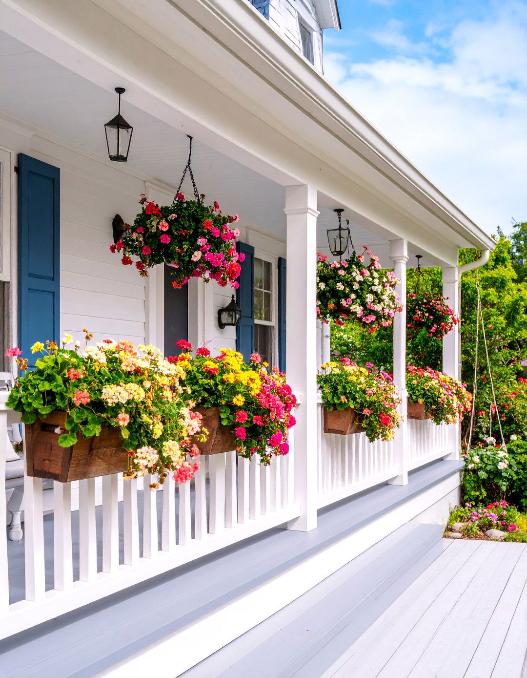 Cottage Style Porch with Built in Flower Boxes - 25 Small Cape Cod Front Porch Ideas