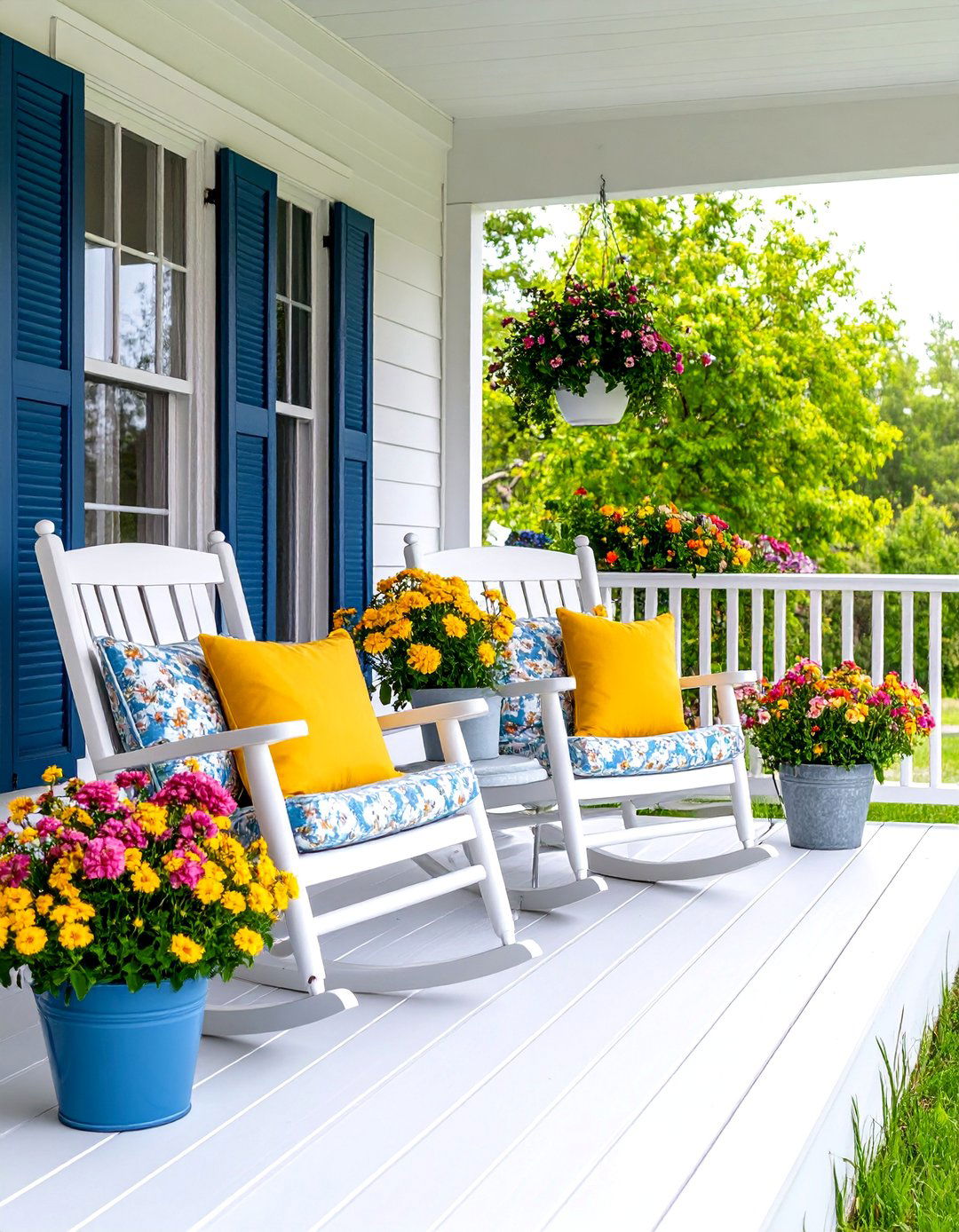 Cottage Style Porch with Painted Wooden Furniture - 25 Rustic Porch Ideas