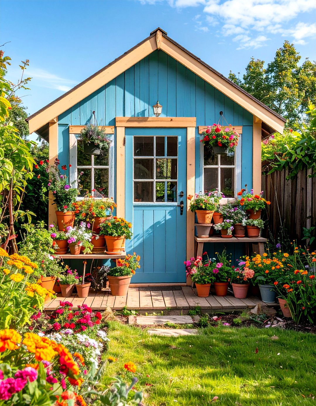 Cottage Style Potting Shed with Garden Display - 25 Rustic Landscaping Ideas