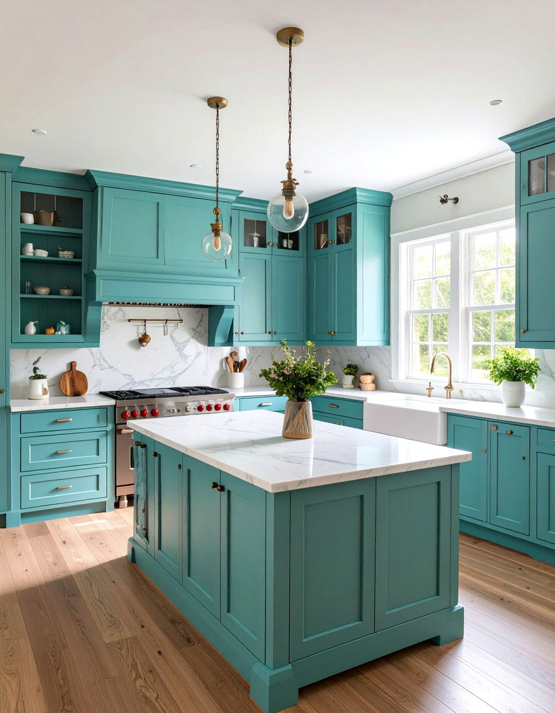 Cottage Style Seafoam Green Kitchen with Beadboard Details - 25 Seafoam Green Kitchen Ideas