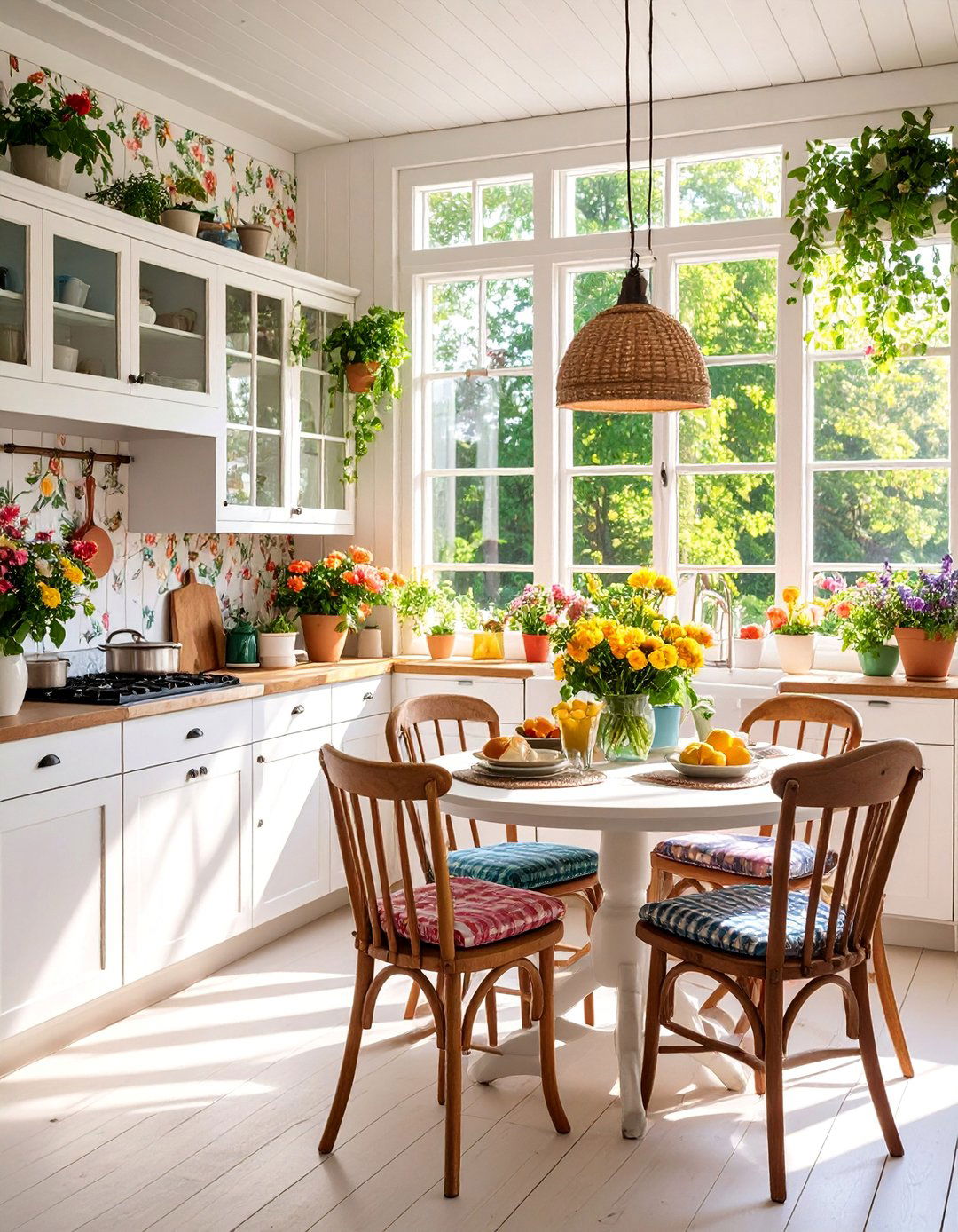 Cottage Style Sunroom Kitchen with Floral Accents - 25 Sunroom Kitchen Ideas