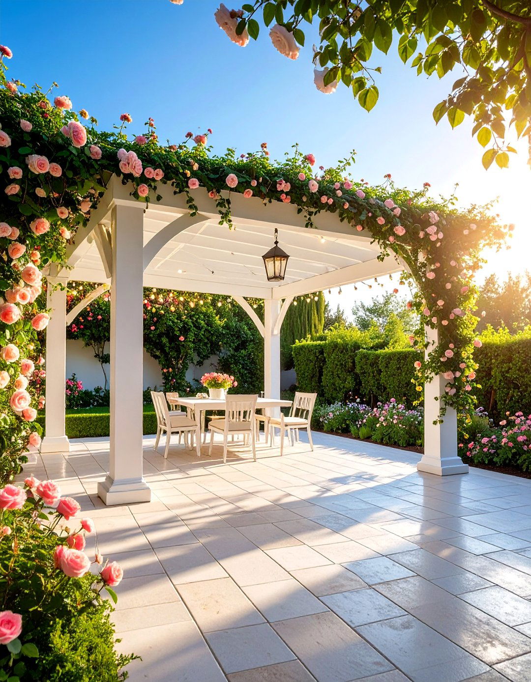 Cottage Style White Pergola Outdoor Pavilion - 25 Outdoor Pavilion Ideas