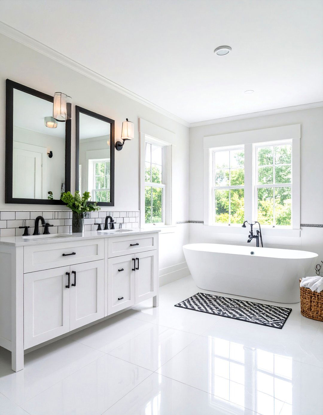 Cottage White with Black Accents - 25 Cottage Bathroom Ideas