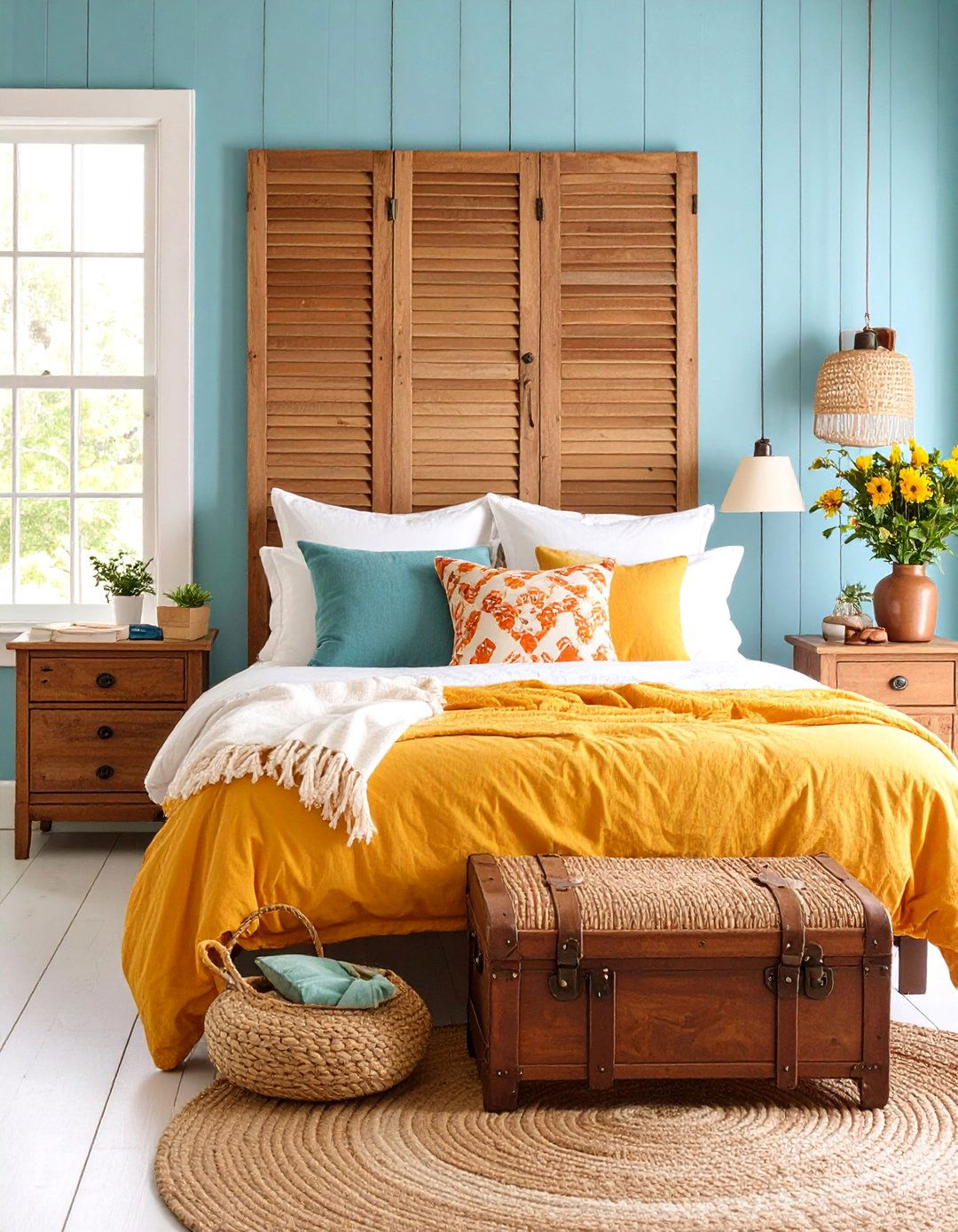 Cottagecore Bedroom With Repurposed Shutters Headboard - 25 Cottagecore Bedroom Ideas