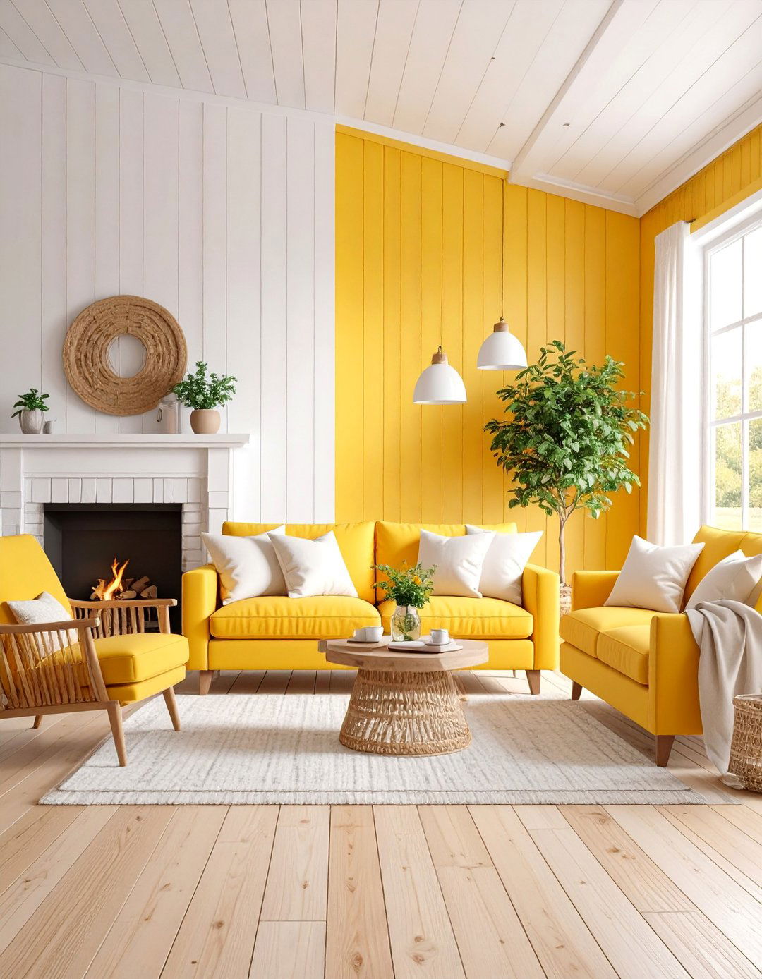 Cottagecore Butter Yellow and White Farmhouse - 25 Pastel Living Room Ideas