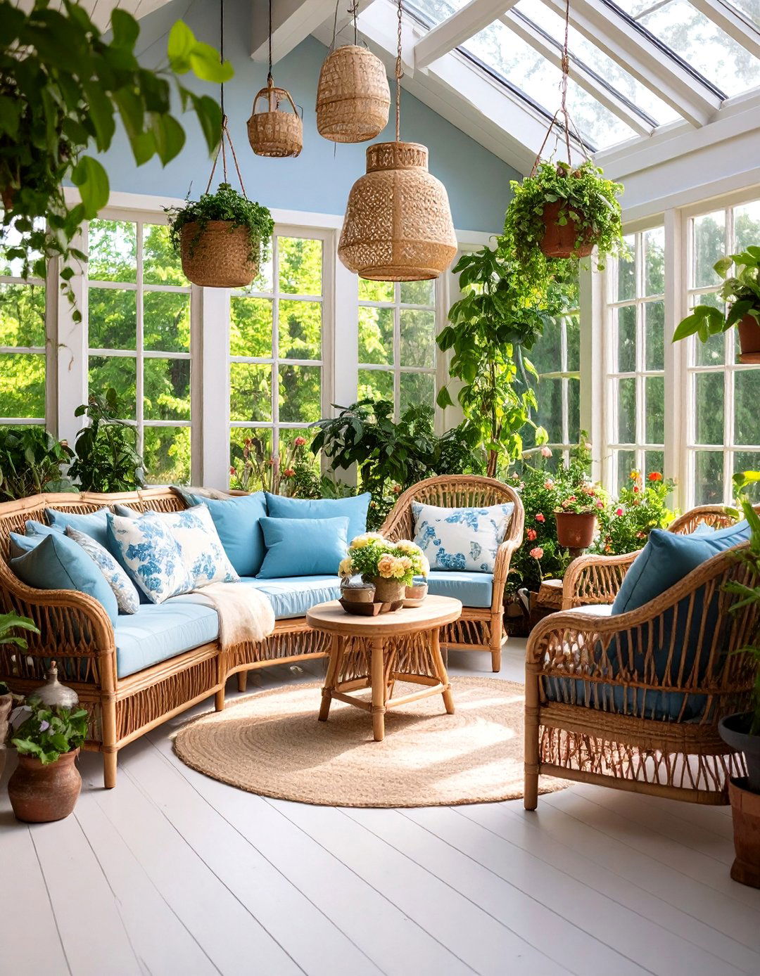 Cottagecore Sunroom with Wicker Furniture and Hanging Gardens - 25 Cottagecore Interior Design Ideas