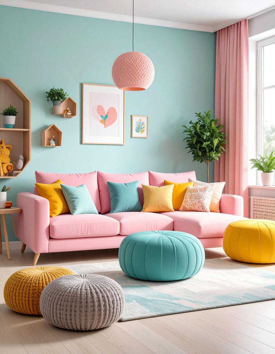 Cotton Candy Pink Sofa in Kids Lounge - 25 Pink Couch Living Room Ideas