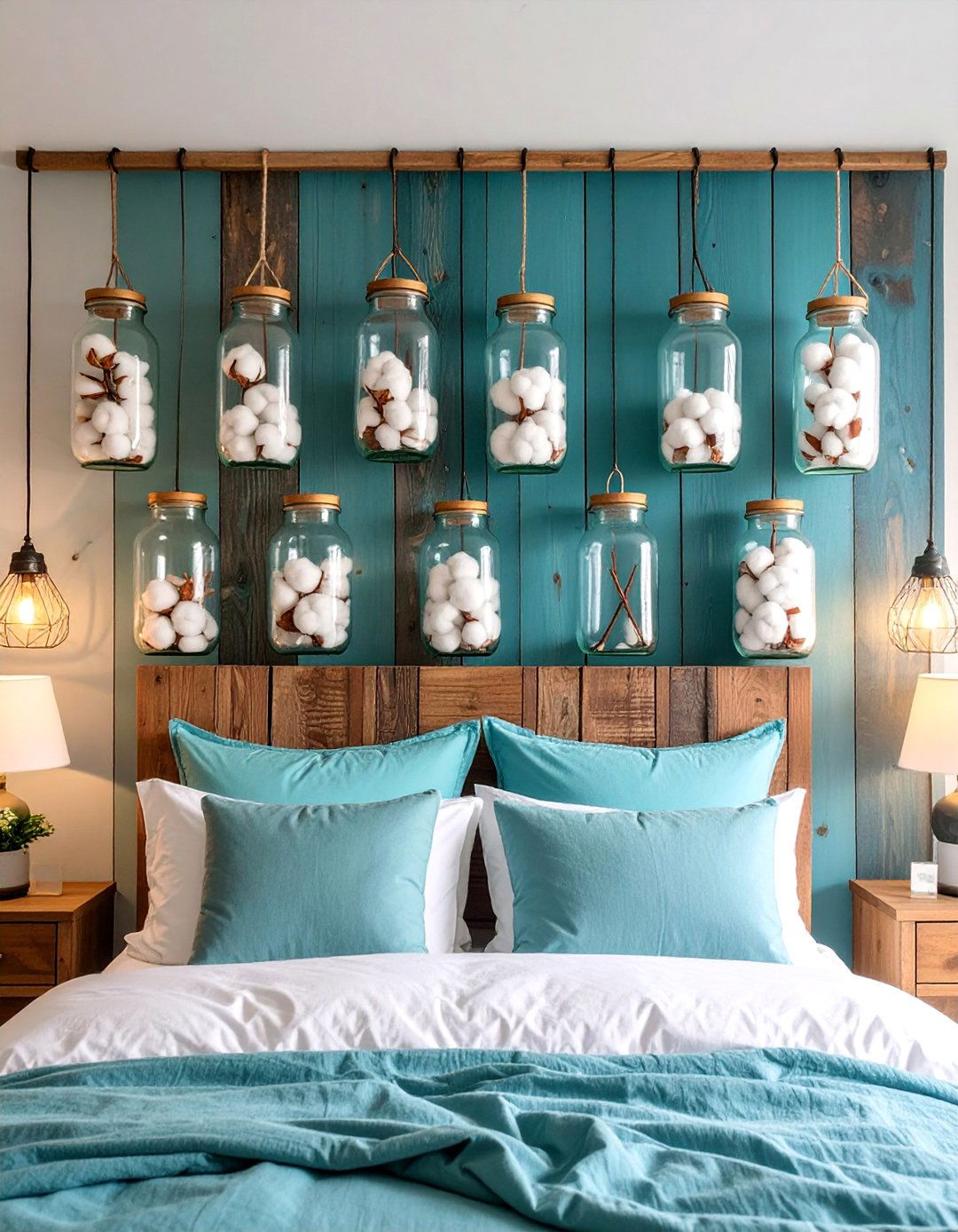 Cotton Stem Wall Arrangement in Vintage Bottles - 25 Farmhouse Wall Decor Ideas