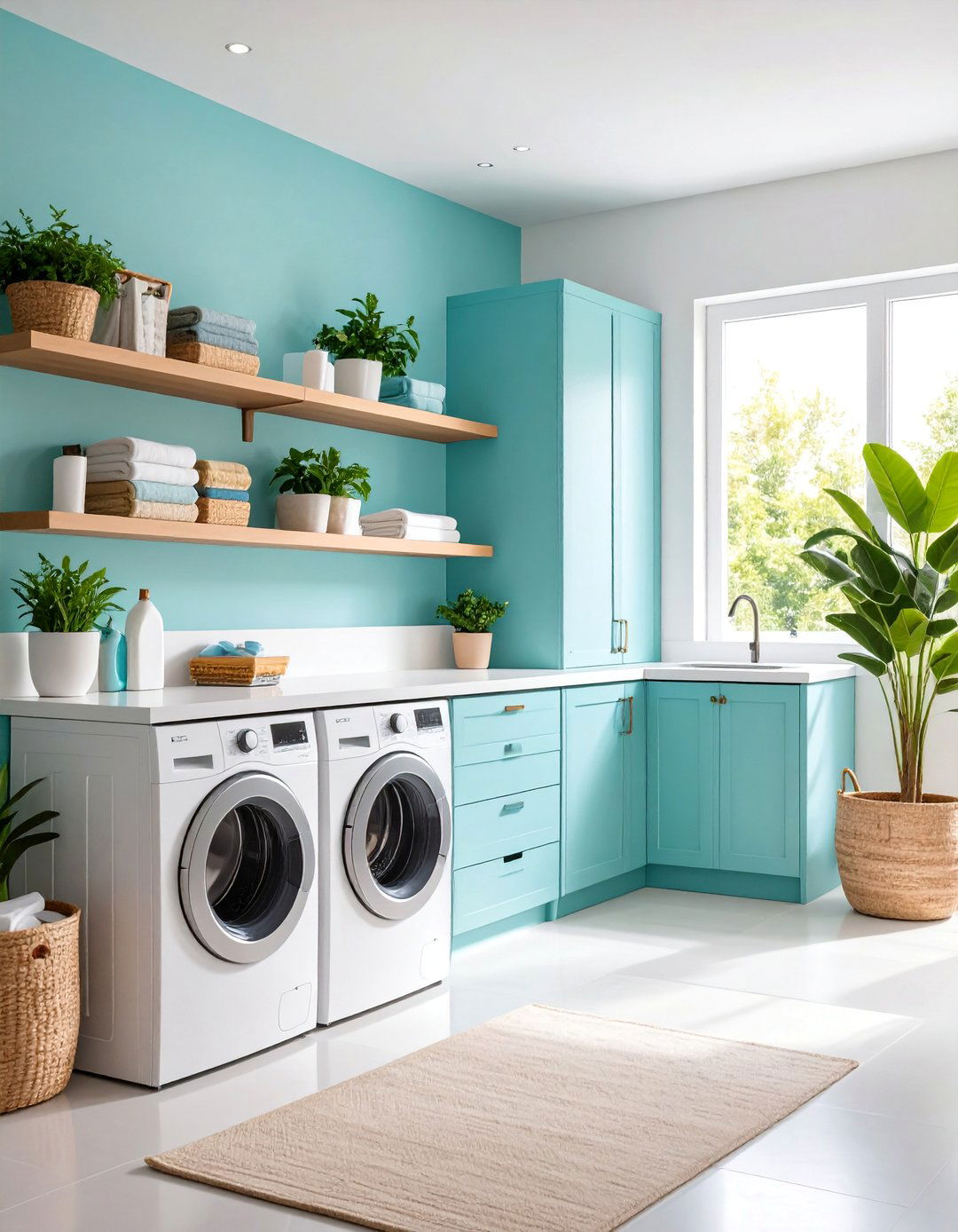 Countertop Workspace Creation with Integrated Storage - 25 Laundry Room Storage Ideas
