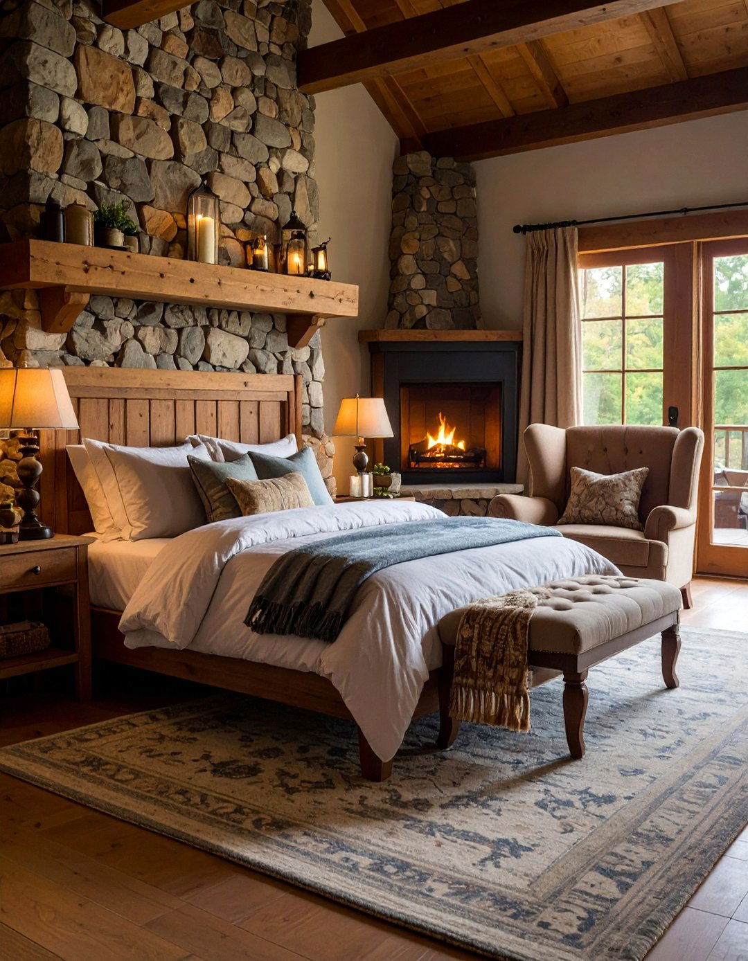 Country Bedroom with Stone Fireplace - 25 Country Bedroom Ideas