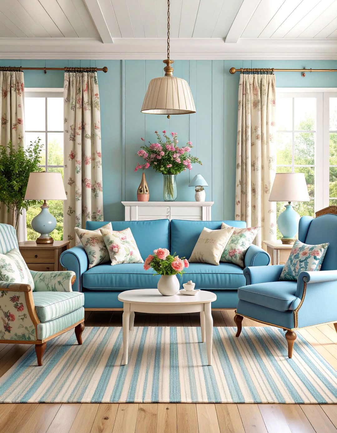 Country Chic Living Room with Mixed Patterns - 25 Country Living Room Ideas