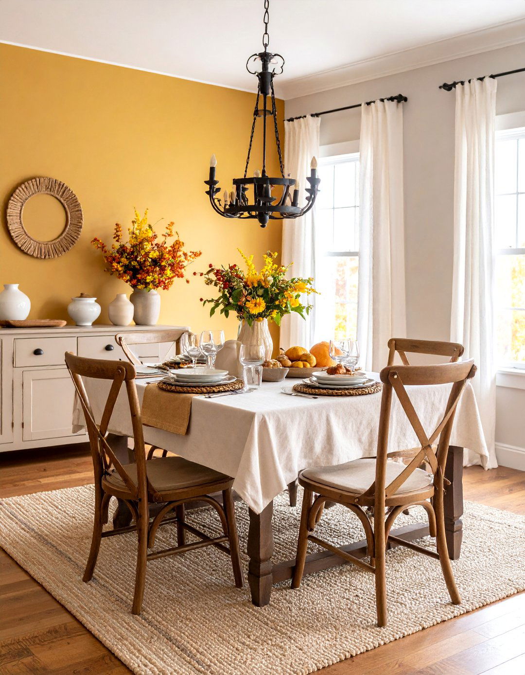 Country Colonial Dining Room with Ladder Back Chairs - 25 Colonial Dining Room Ideas