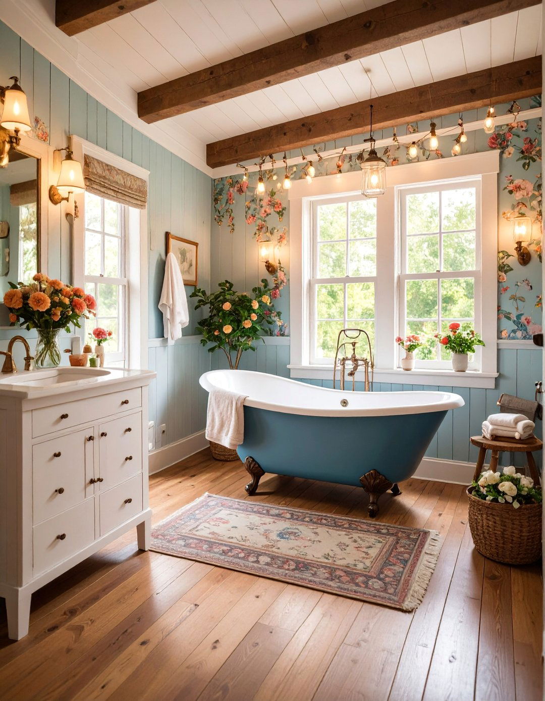 Country Cottage Bathroom with Wide Plank Pine - 25 Ideas for Wood Floors in Bathrooms