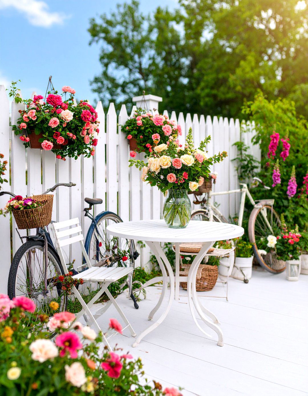 Country Cottage Patio with Picket Fence Enclosure - 25 Rustic Patio Ideas