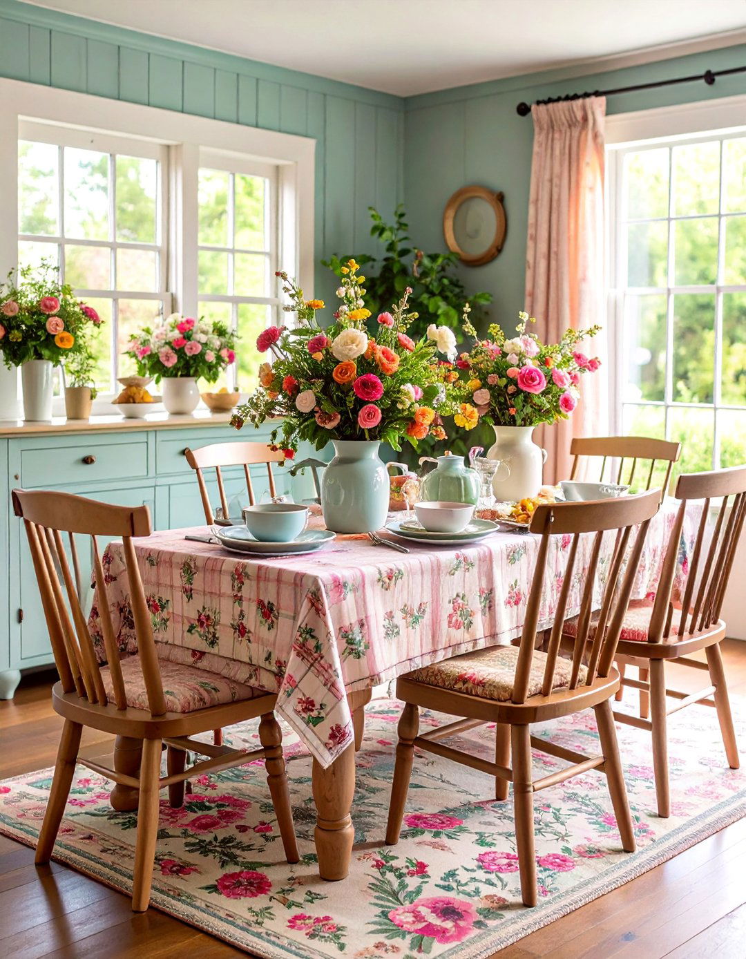 Country Cottage Sideboard with Floral Patterns and Gingham - 25 Sideboard Decor Ideas