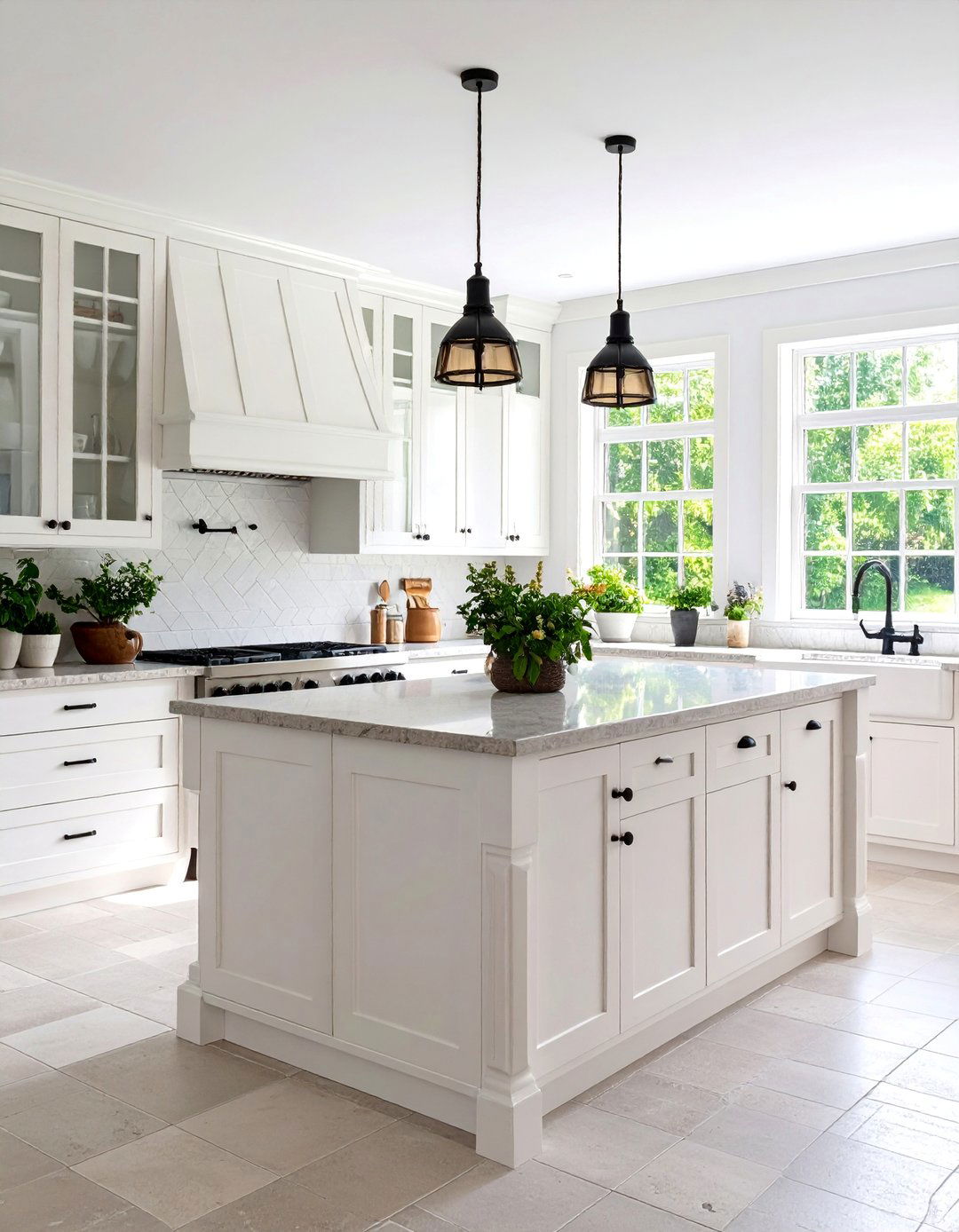 Country French Kitchen with Forged Iron Details - 25 White Kitchen Cabinets With Black Hardware