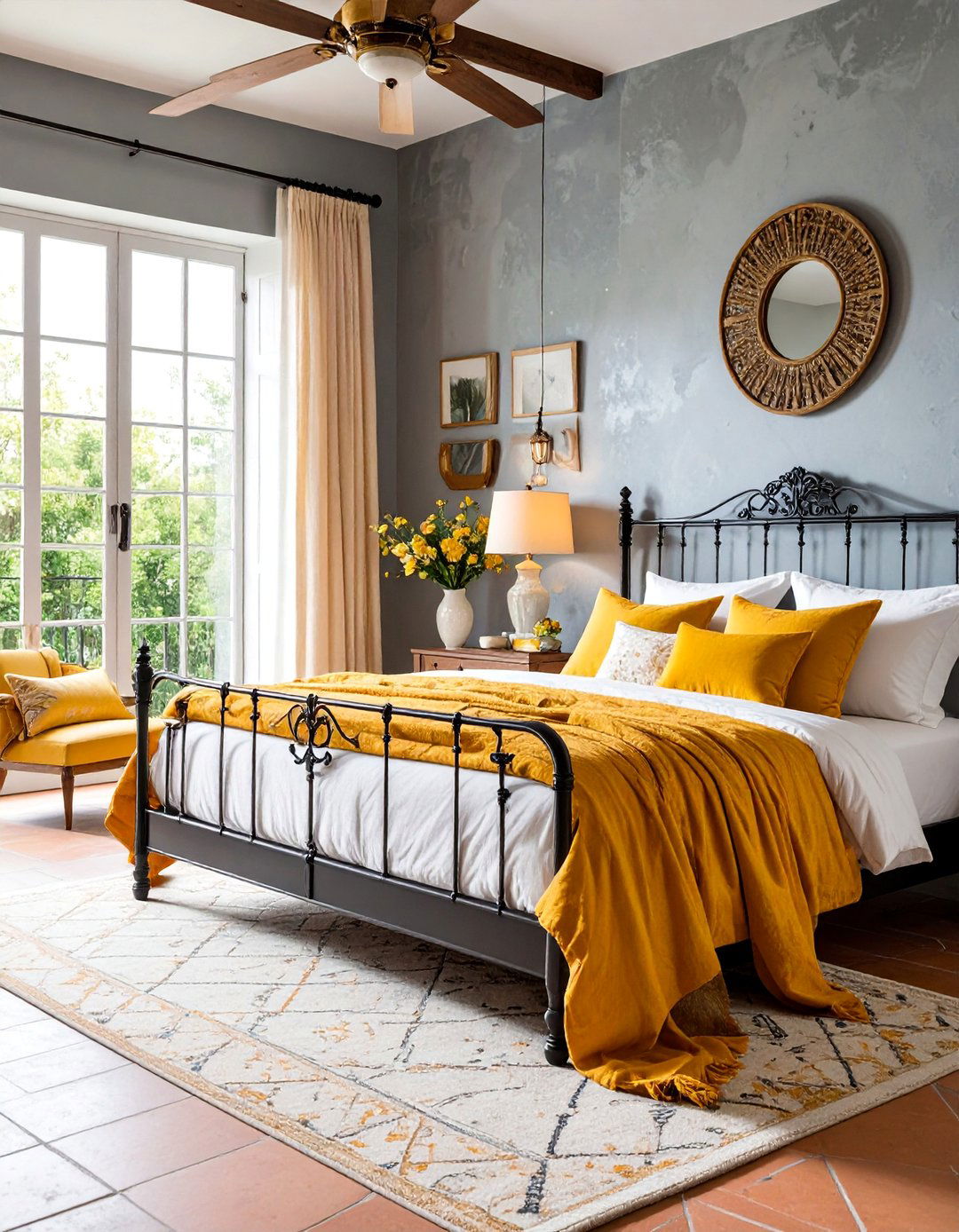 Country French Yellow and Grey Bedroom - 25 Yellow and Grey Bedroom Ideas