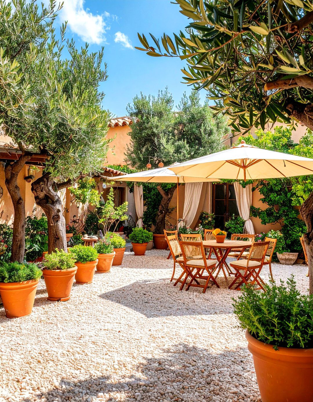 Courtyard Gravel Garden with Olive Trees - 25 Gravel Garden Ideas