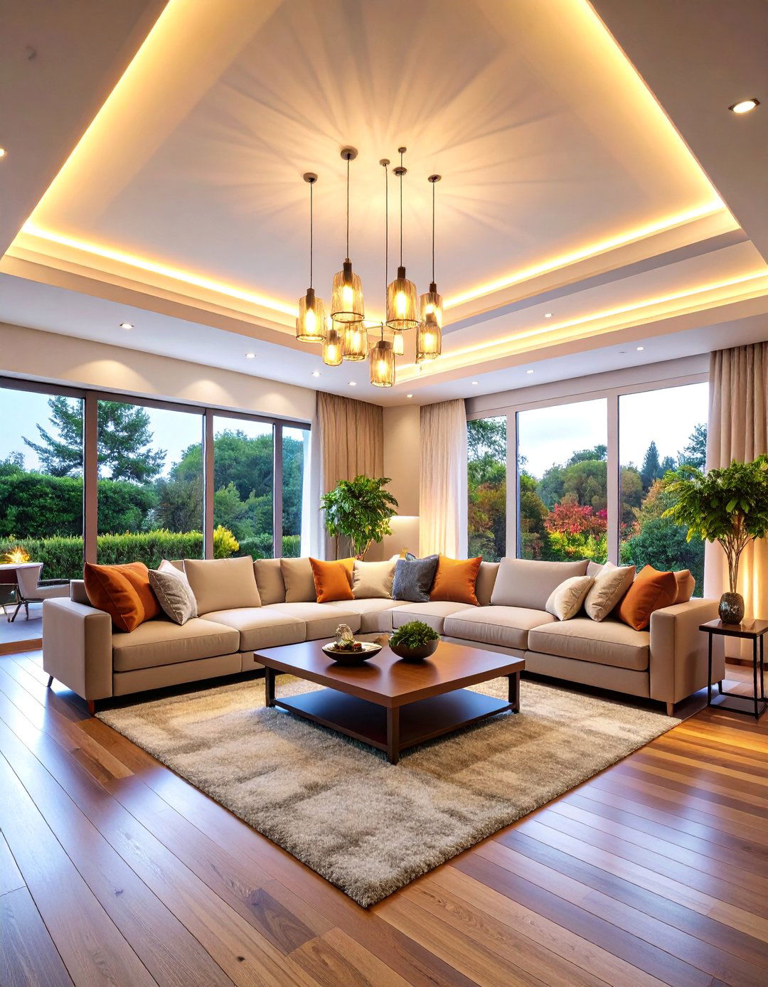 Cove Lighting with Recessed Ceiling Border - 25 Ceiling Trim Ideas