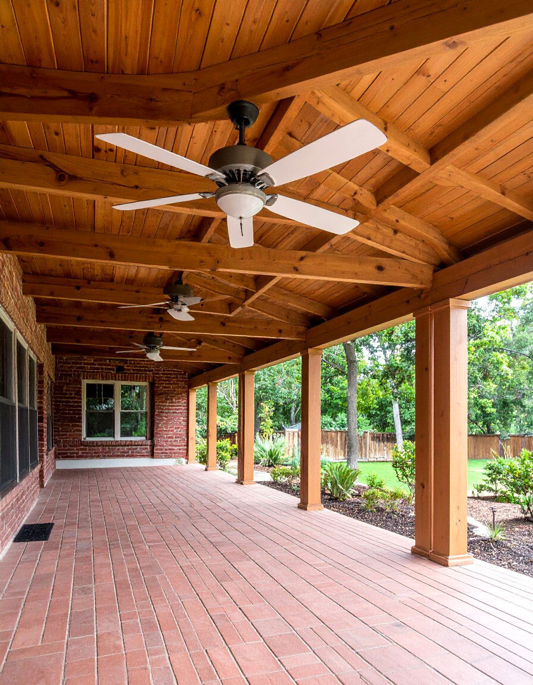 Covered Brick Porch with Ceiling Fans - 25 Brick Porch Ideas