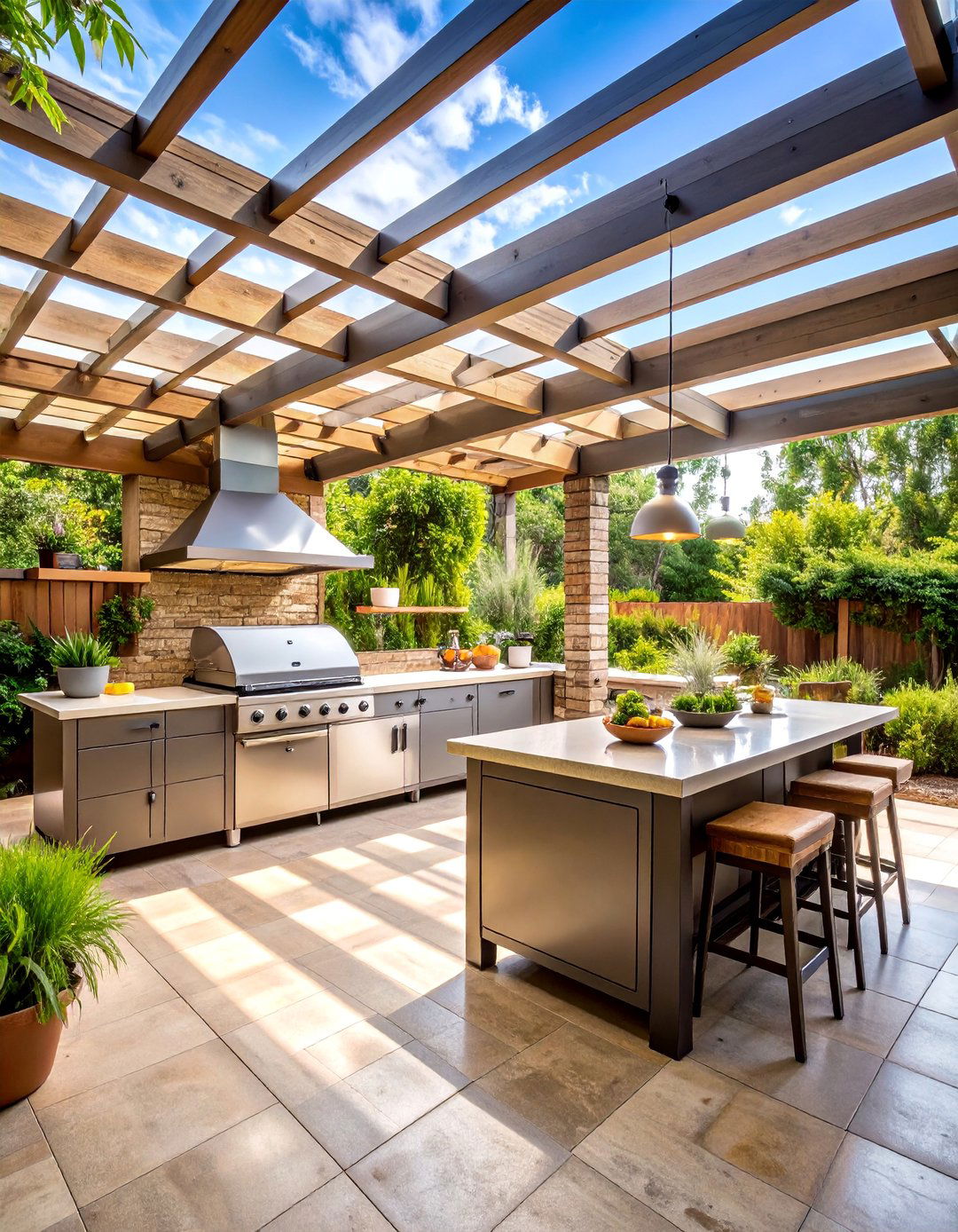 Covered Patio Dirty Kitchen with Retractable Roof - 25 Dirty Kitchen Ideas