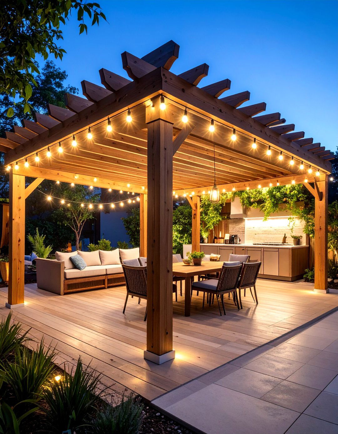 Covered Pergola Entertainment Zone - 25 Sunken Patio Ideas
