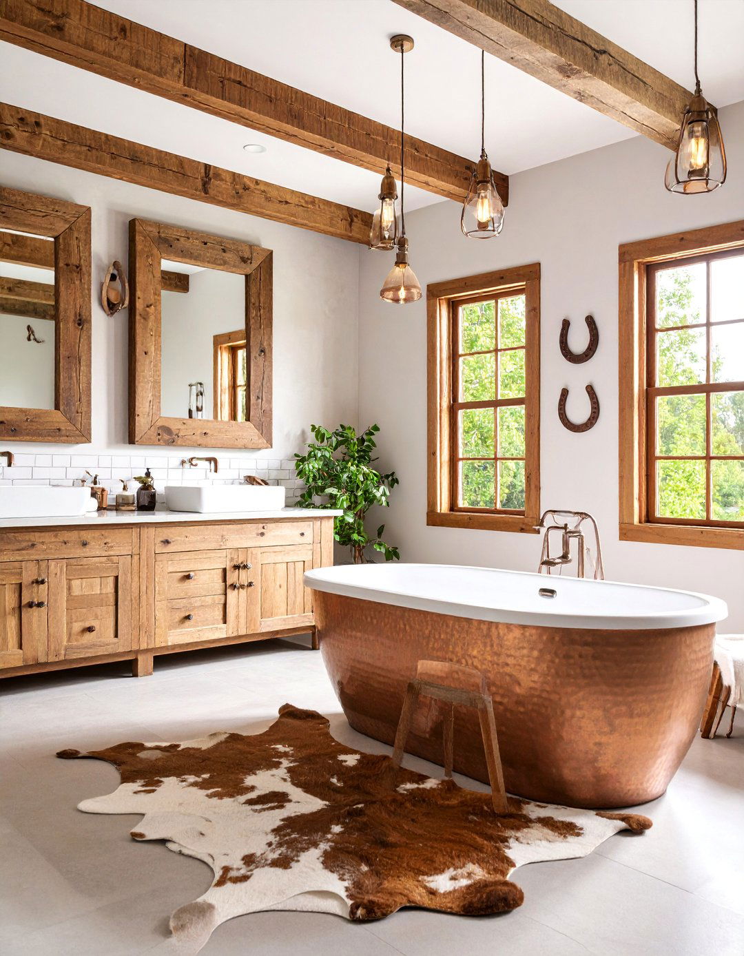 Cowhide and Copper Bathroom - 25 Cowboy Room Decor Ideas