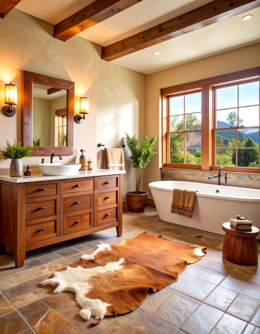 Cowhide and Leather Accent Bathroom - 25 Western Bathroom Ideas
