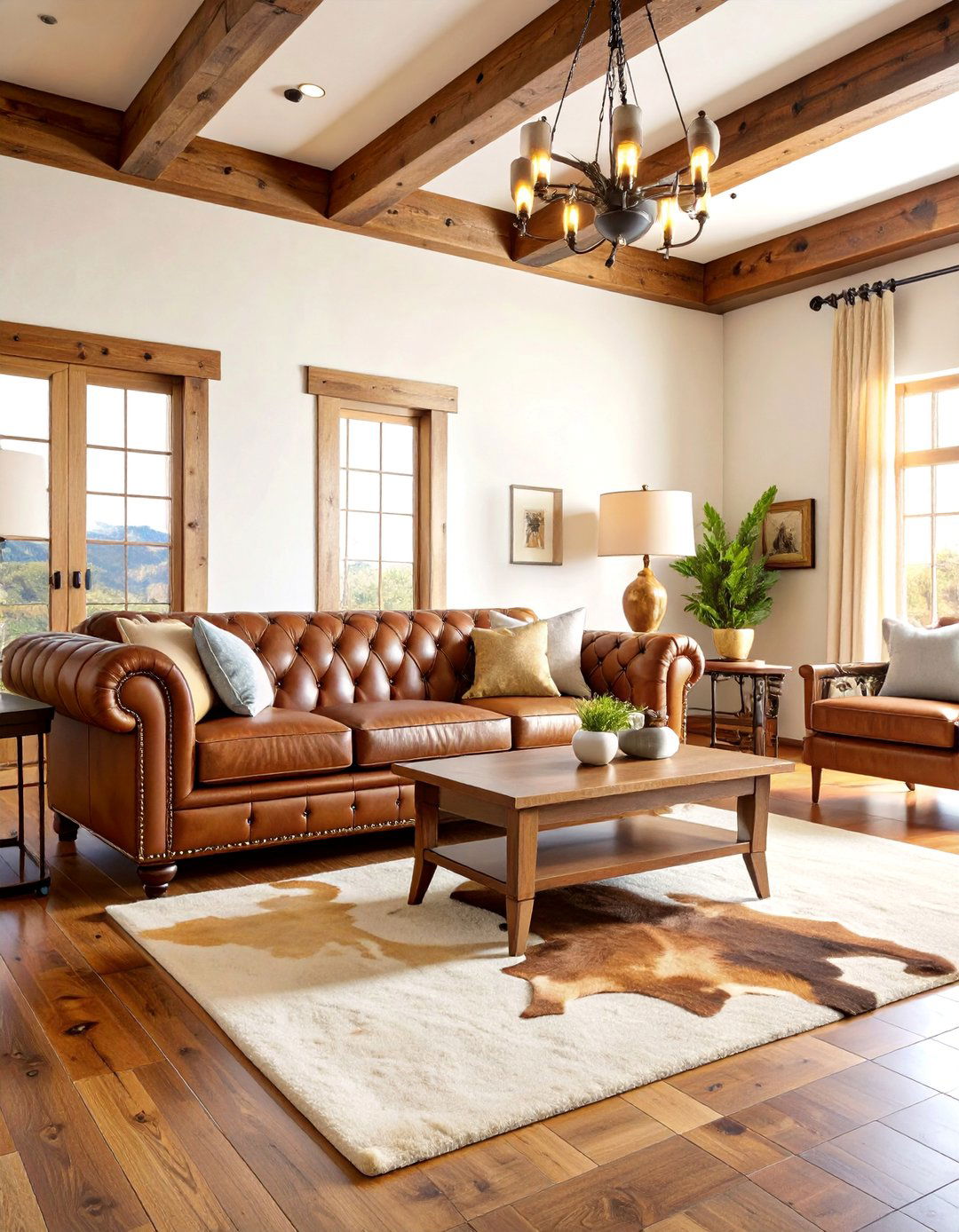 Cowhide and Leather Luxury Living Room - 25 Western Living Room Ideas