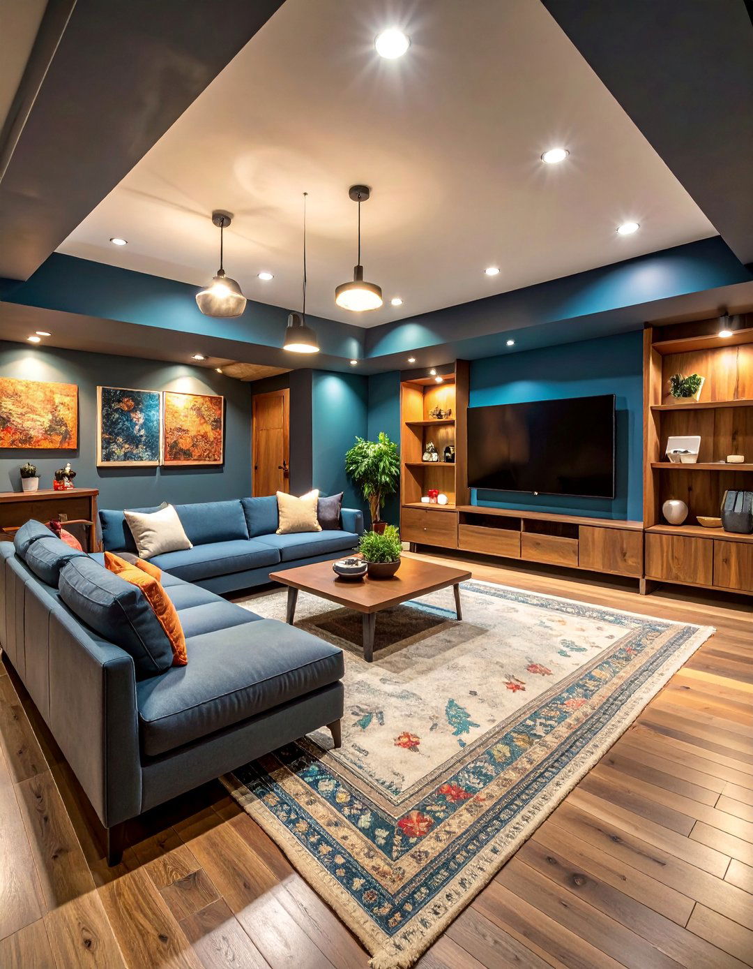 Cozy Basement TV Room with Sectional Seating - 25 Tv Room Ideas