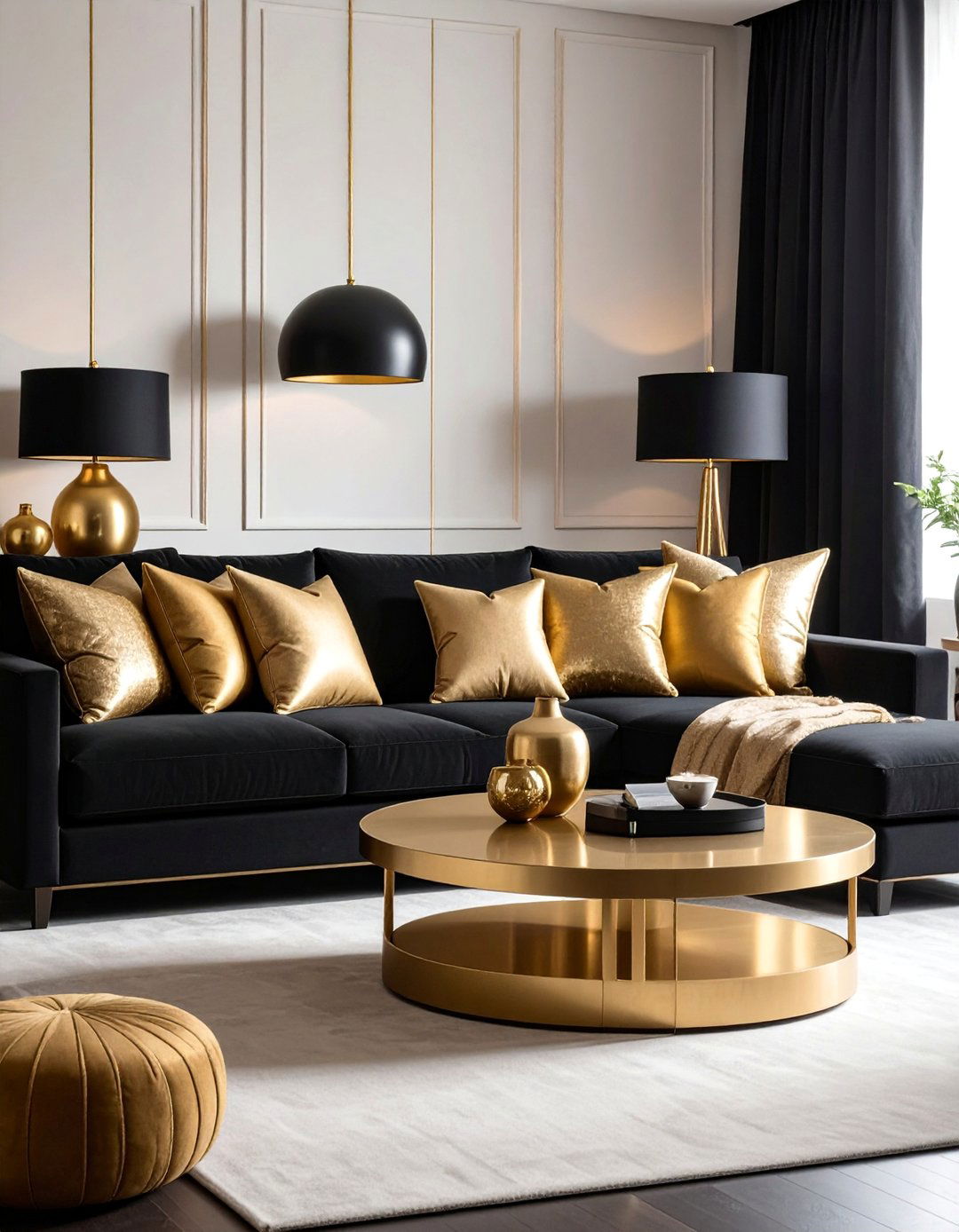 Cozy Black Gold Family Room - 25 Black and Gold Living Room Ideas