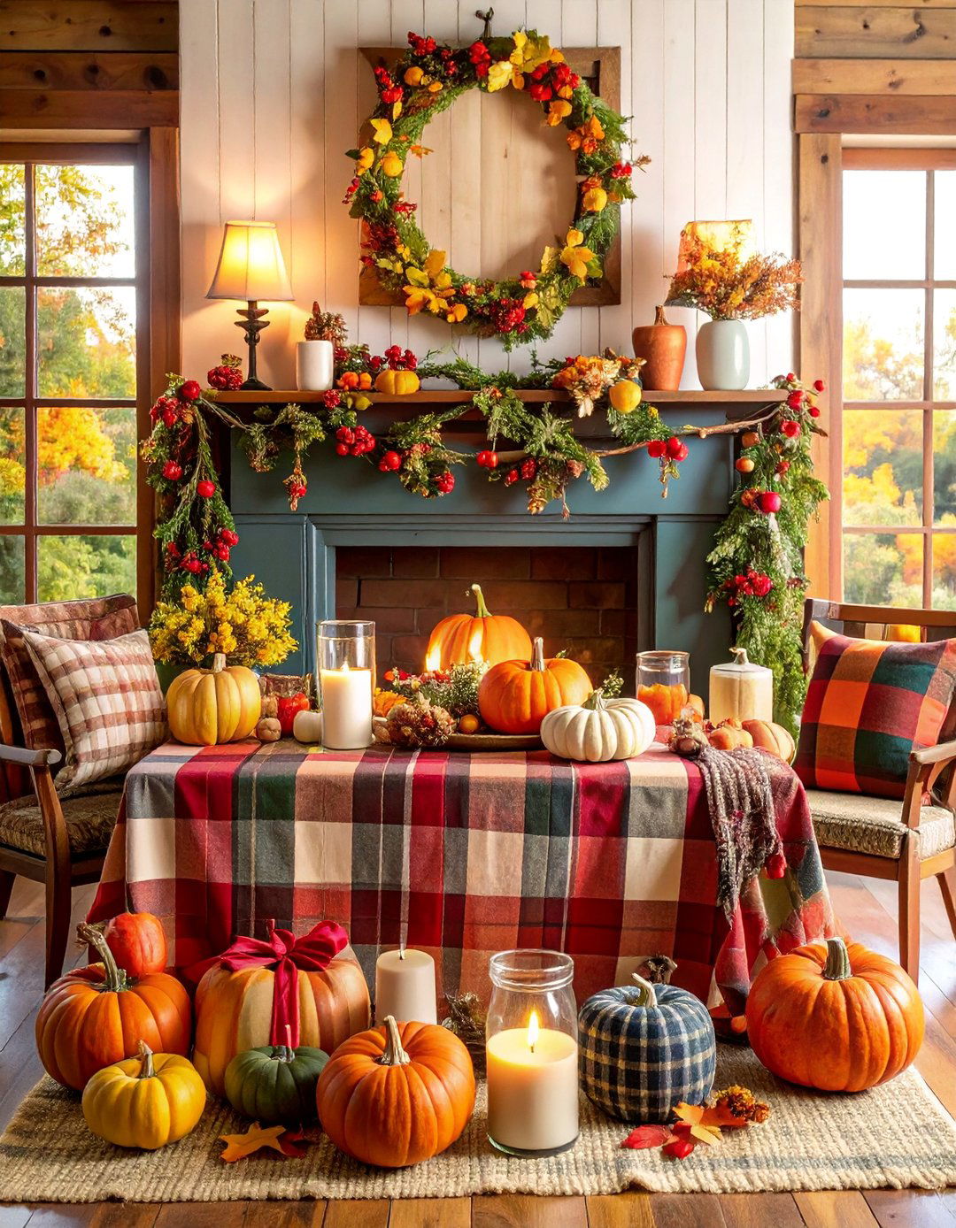 Cozy Cabin Plaid Mantel Style - 25 Fall Mantel Decor Ideas