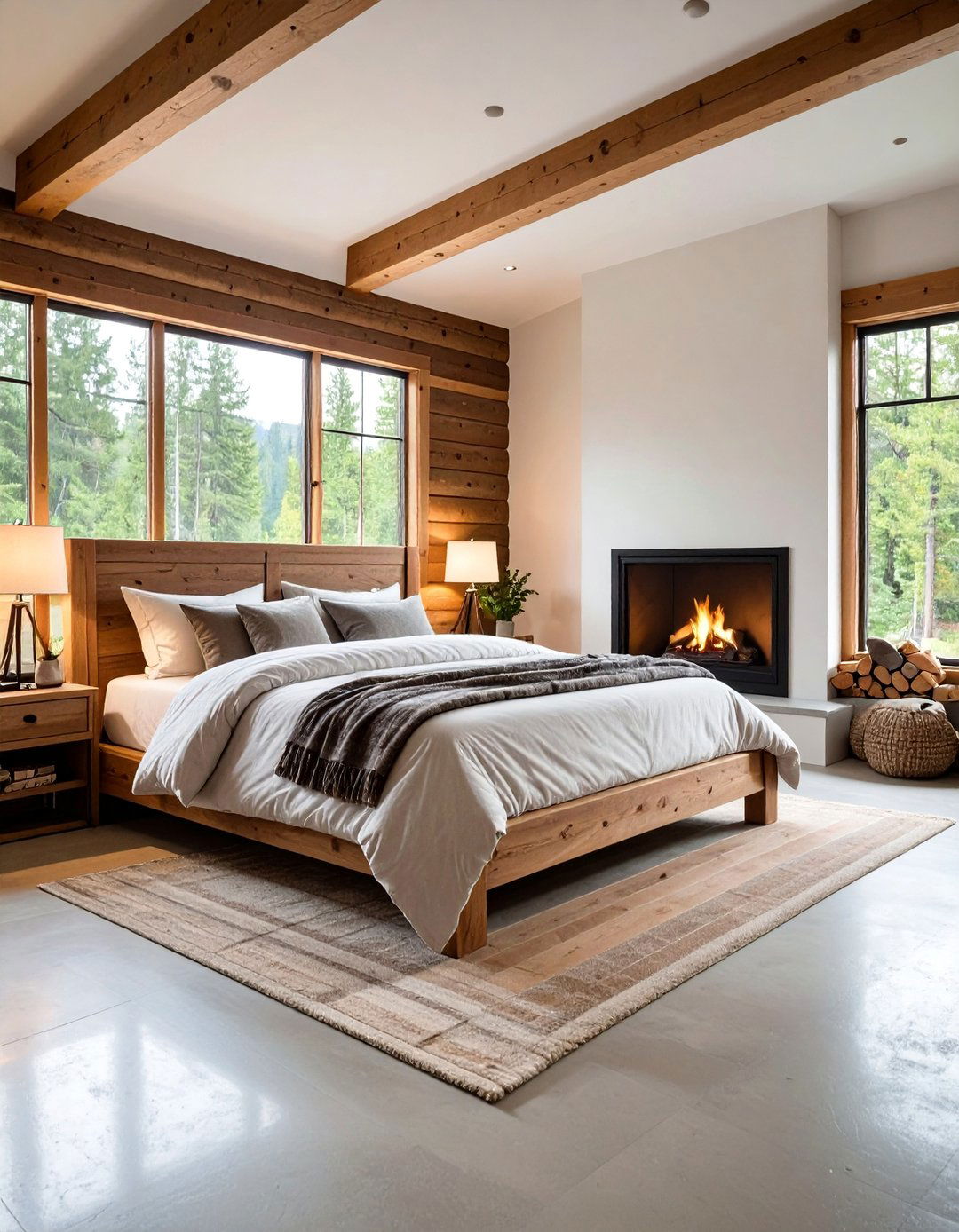 Cozy Cabin with Radiant Heat and Wood Inlays - 25 Concrete Floor Bedroom Ideas