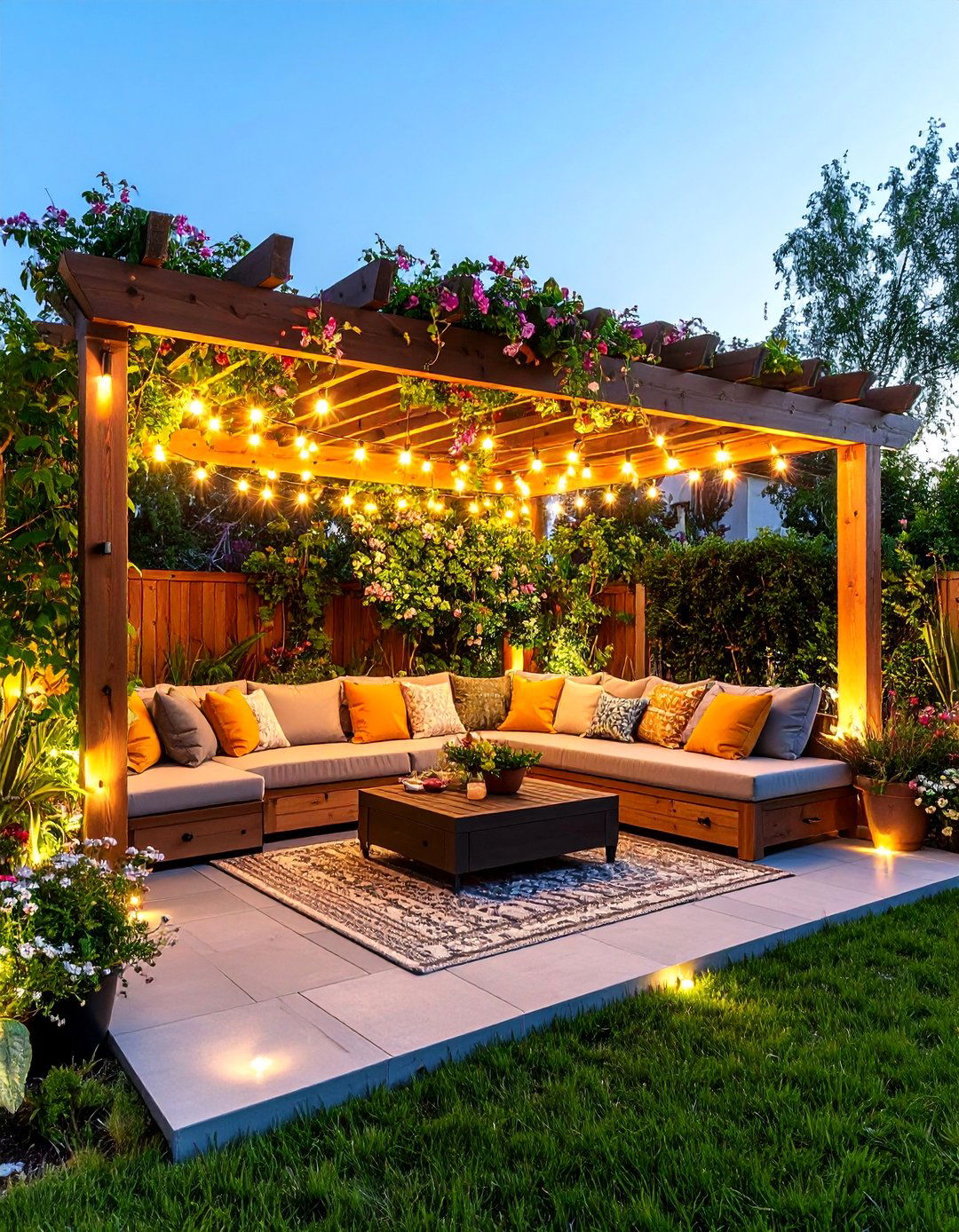 Cozy Corner Pergola with Built in Seating - 25 Patio With a Pergola Ideas