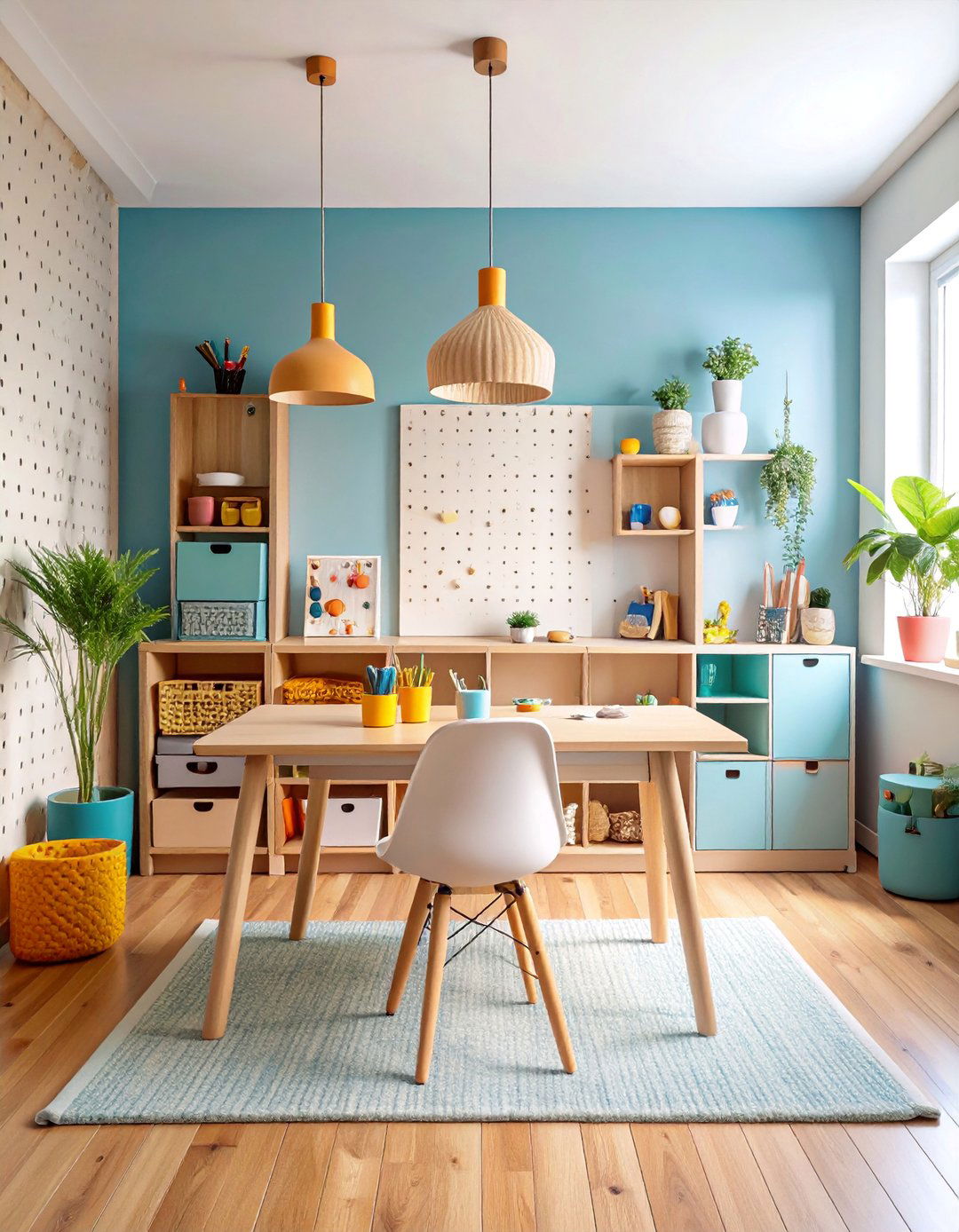 Cozy Craft Room with Pegboard Organization - 25 Spare Room Ideas