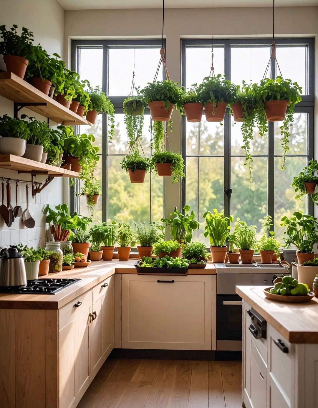 Cozy Kitchen with Living Herb Garden Display - 25 Cozy Kitchen Ideas
