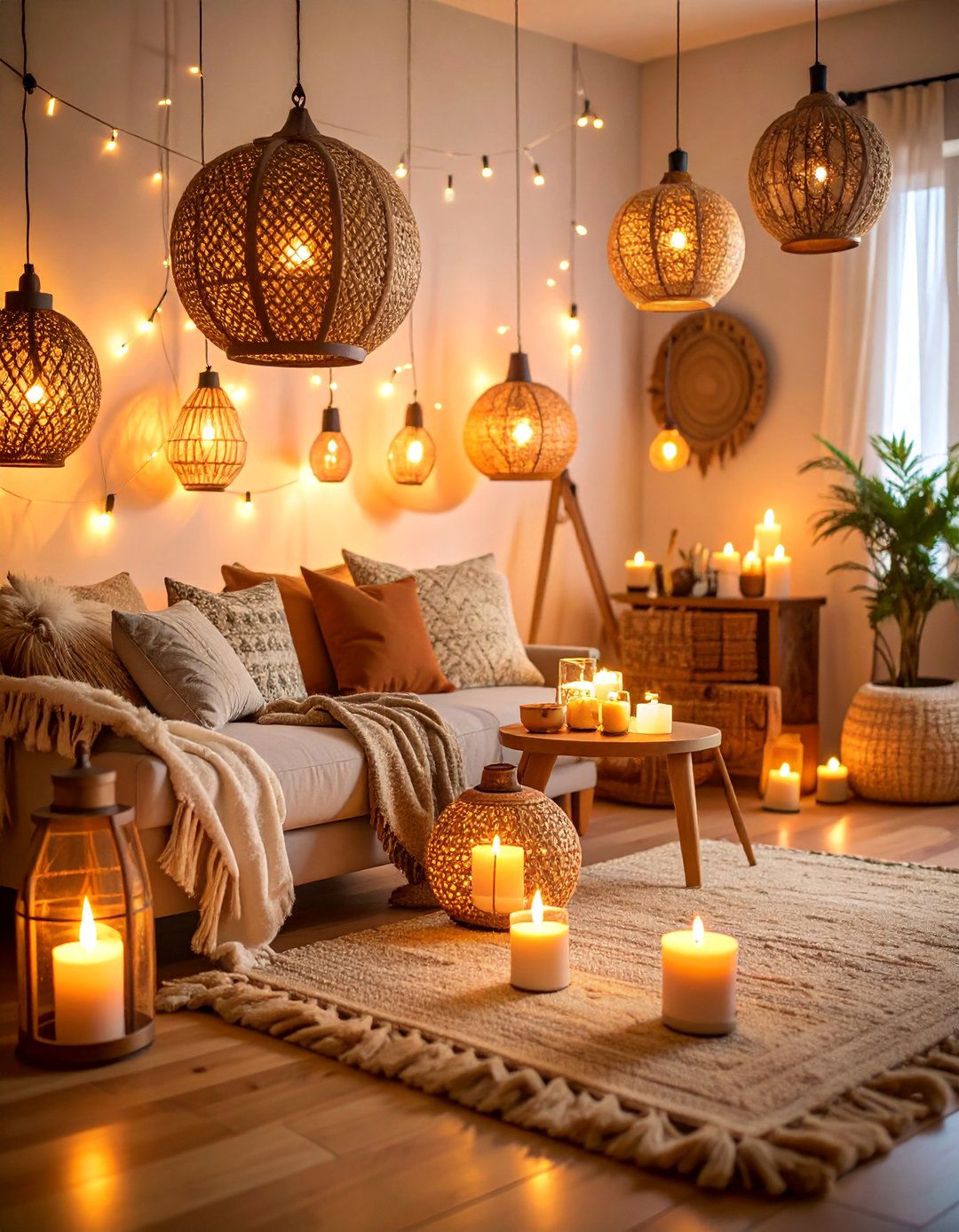 Cozy Lighting Ambiance with Warm Illumination - 25 Boho Living Room Ideas