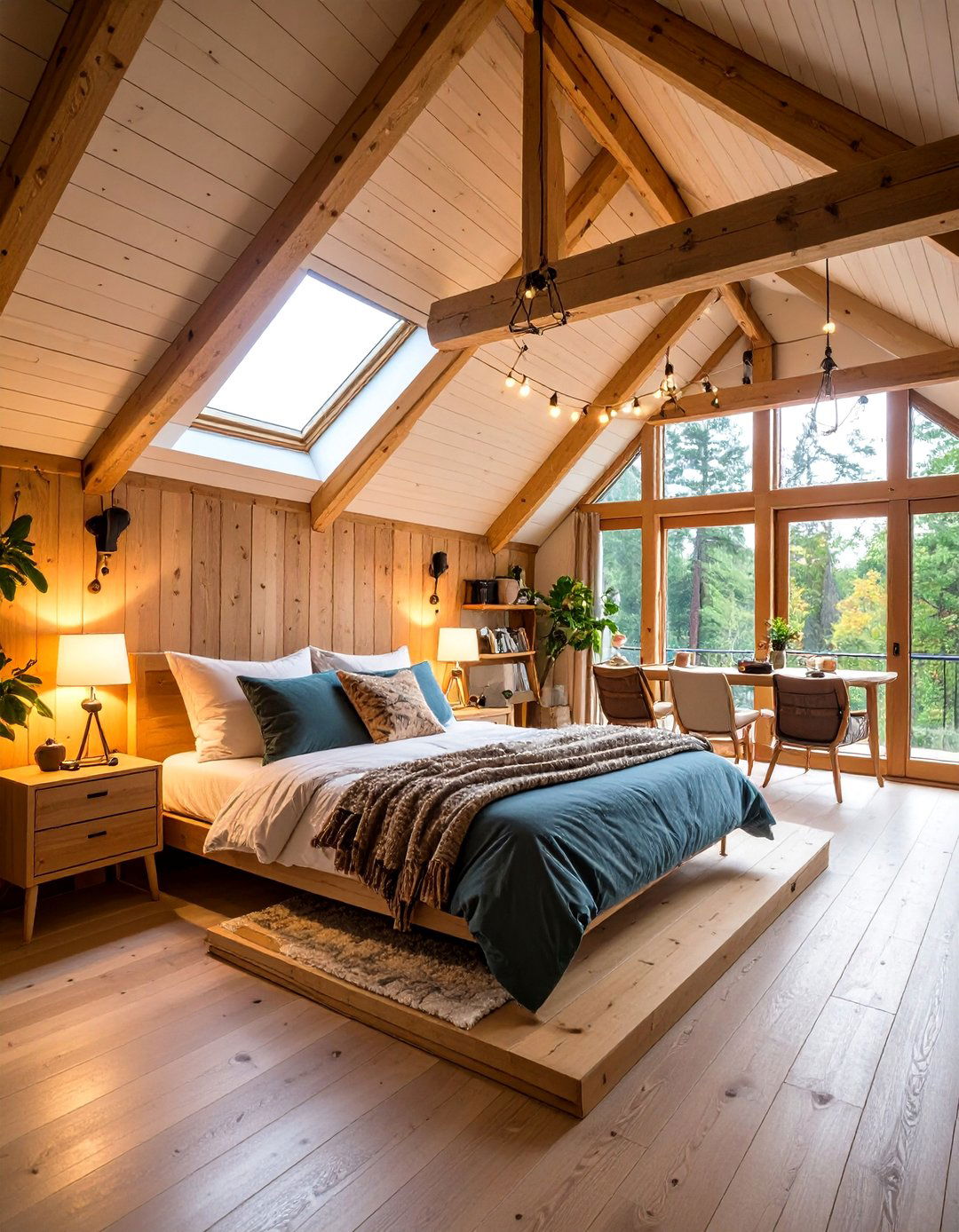 Cozy Loft Cabin Bedroom with Sloped Ceilings - 25 Cabin Bedroom Ideas