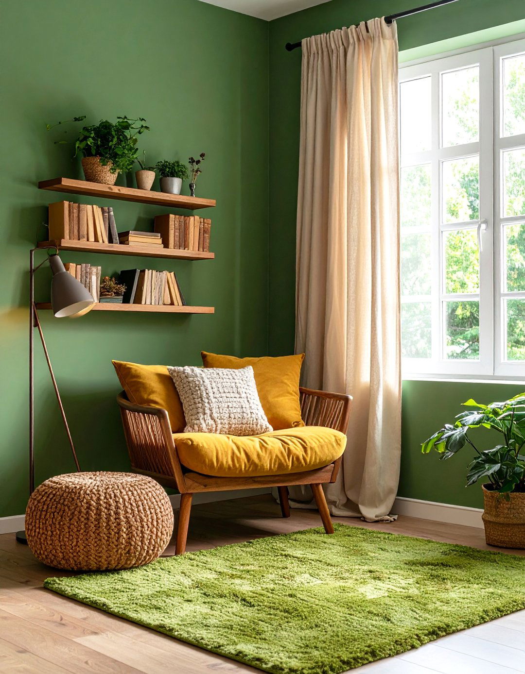 Cozy Olive Green Reading Nook with Window Seat - 25 Olive Green Room Ideas